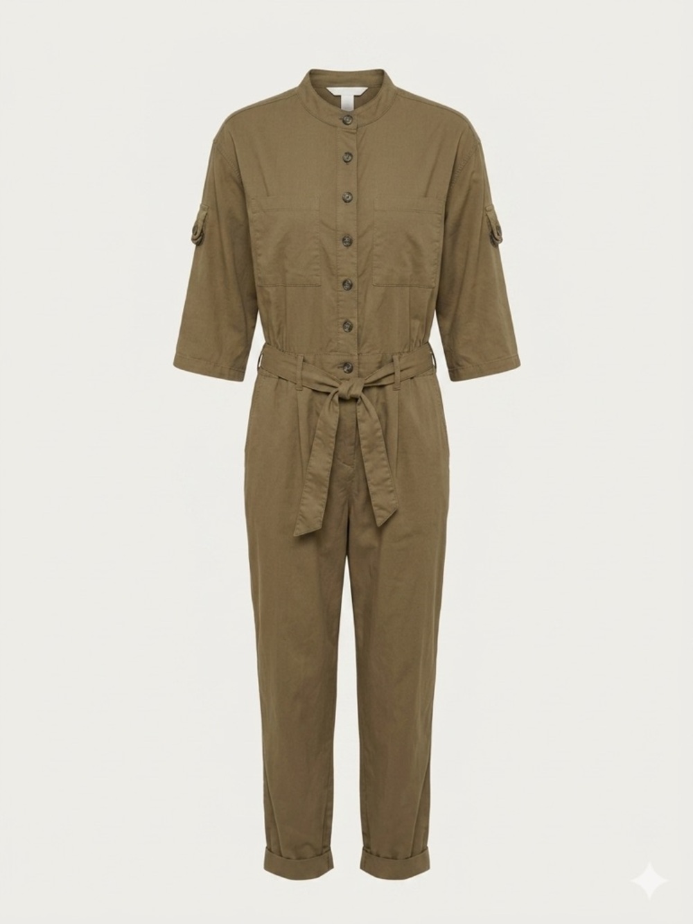 H&M Taupe Utility Tie-Waist Jumpsuit